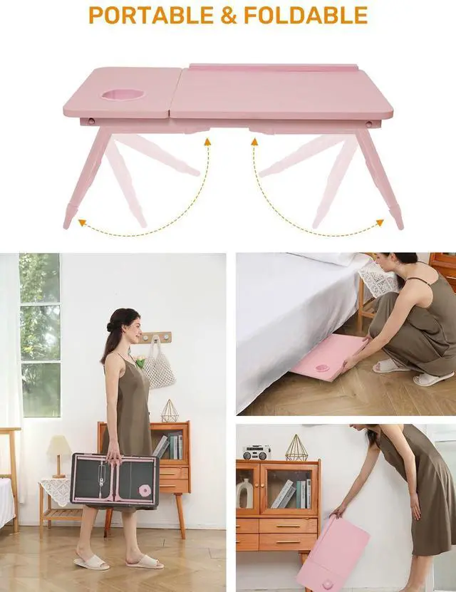 Alt view image 5 of 6 - Lap Desk for Couch/Sofa/Floor, 5-Angle Adjustable Bed Desk with Foldable Legs &Cup Holder, Light Weight Bed Tray Table for Writing/Eating/Reading, Portable Laptop Stand for Adults, Kids
