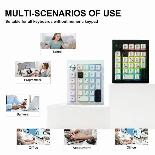 Alt view image 6 of 7 - GMK26 Mechanical Numpad,VIA Macro Keypad BT5.0/2.4ghz/Type C Wireless Number Pad RGB HotSwap Numeric Keypads with Knob,PBT Keycaps Gasket Rechargeable Number Keypad for PC Laptop Desktop (White)