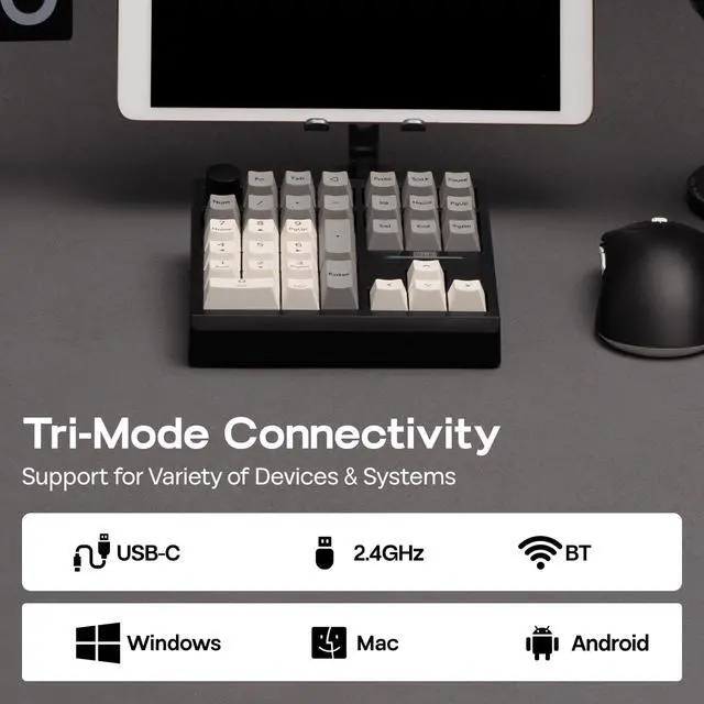 Alt view image 4 of 7 - TH33 Wireless Mechanical Numpad, VIA, BT/2.4G/USB, Hot-Swap, RGB Backlit, Gasket, PBT Keycap, Creamy Switch, Number Pad with Arrow Keys & Knob for PC/Mac