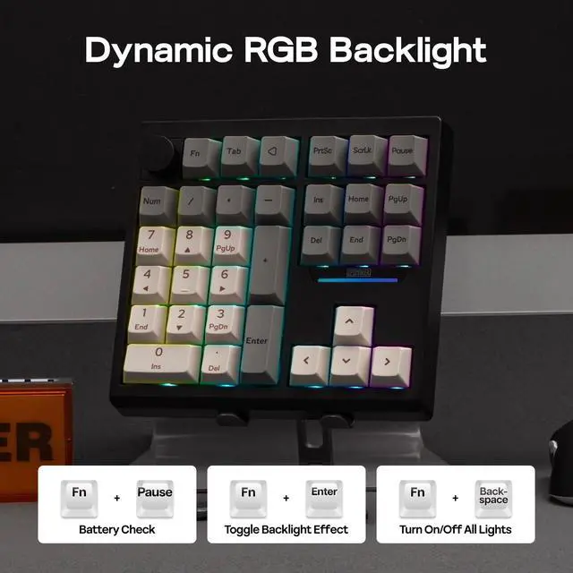 Alt view image 6 of 7 - TH33 Wireless Mechanical Numpad, VIA, BT/2.4G/USB, Hot-Swap, RGB Backlit, Gasket, PBT Keycap, Creamy Switch, Number Pad with Arrow Keys & Knob for PC/Mac
