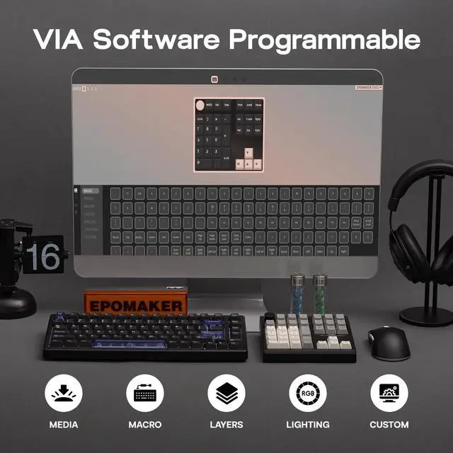 Alt view image 5 of 7 - TH33 Wireless Mechanical Numpad, VIA, BT/2.4G/USB, Hot-Swap, RGB Backlit, Gasket, PBT Keycap, Creamy Switch, Number Pad with Arrow Keys & Knob for PC/Mac