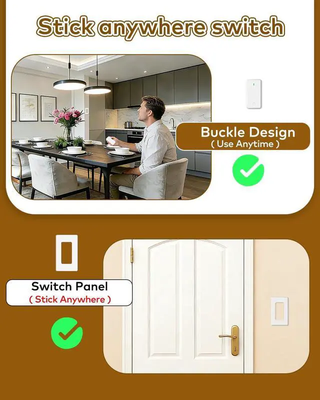 Alt view image 2 of 4 - Wireless Remote Outlet Switch,Remote Lamp Switch,On Off Light Plug Decorator Switches Wall Mounted, 500FT, 15A/1500W, TUV List,Programmable, No Wiring,Lamp,Fans,Household Appliances