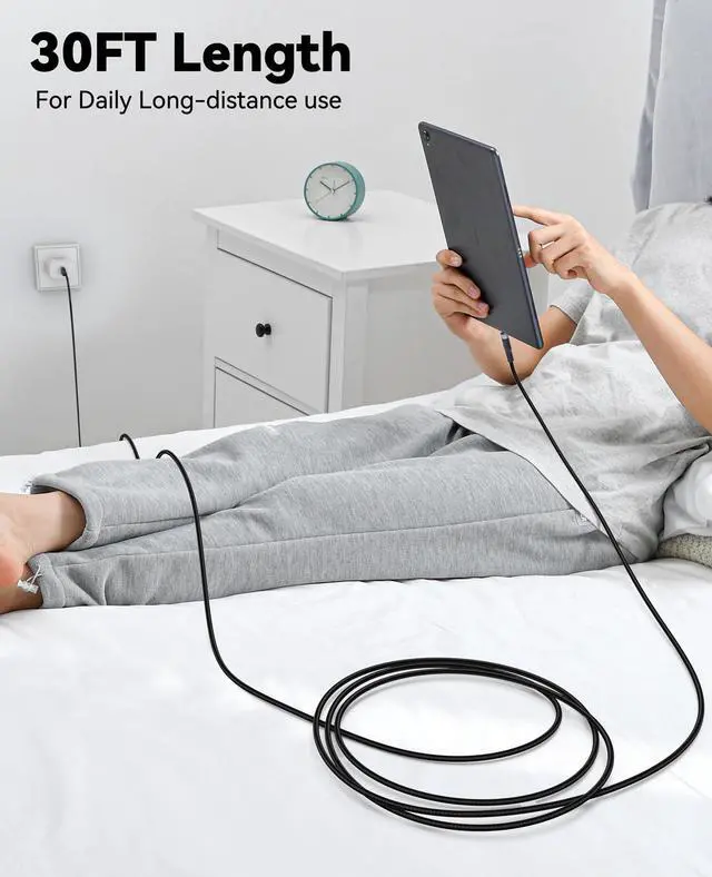 Alt view image 3 of 7 - USB A to USB C Cable 30ft Charging 18W, Extra Long USB-C Charge Cord 30 Foot, Type C Only Charge Cables Braided Black for Car DashCam iPhone 17/16/15 Galaxy S25/24/23 Pixel XL/2/3/4XL