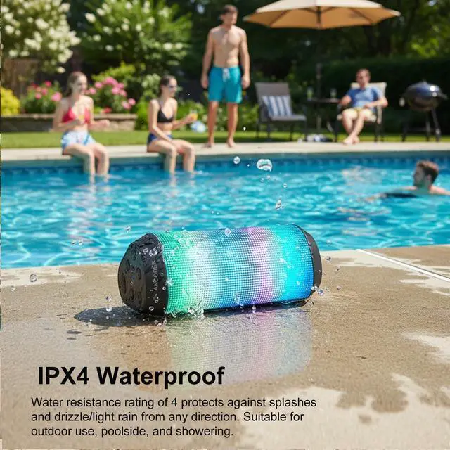Alt view image 6 of 7 - Bluetooth Speaker, Portable Wireless Speaker with HD Stereo Loud Sound, LED Lights, IPX4 Wateproof, 24H Playtime, TWS Pairing, BT5.3, Built-in Mic, for Home, Outdoor, Party, Travel, Gifts for Him, Her