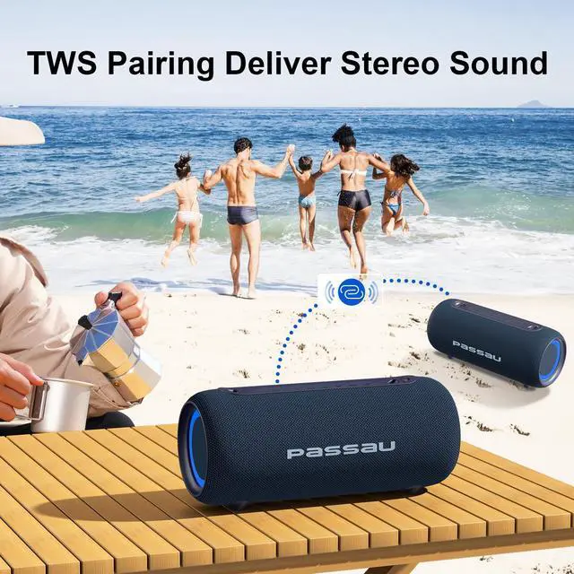 Alt view image 5 of 7 - Portable Bluetooth Speakers 40W Peak Loud Stereo Sound, Passive Radiators-Deep Bass, All Day Playtime, Adjustable Strap, BT5.3, IPX5 Wireless Speaker RGB Lights for Indoor Outdoor-Blue