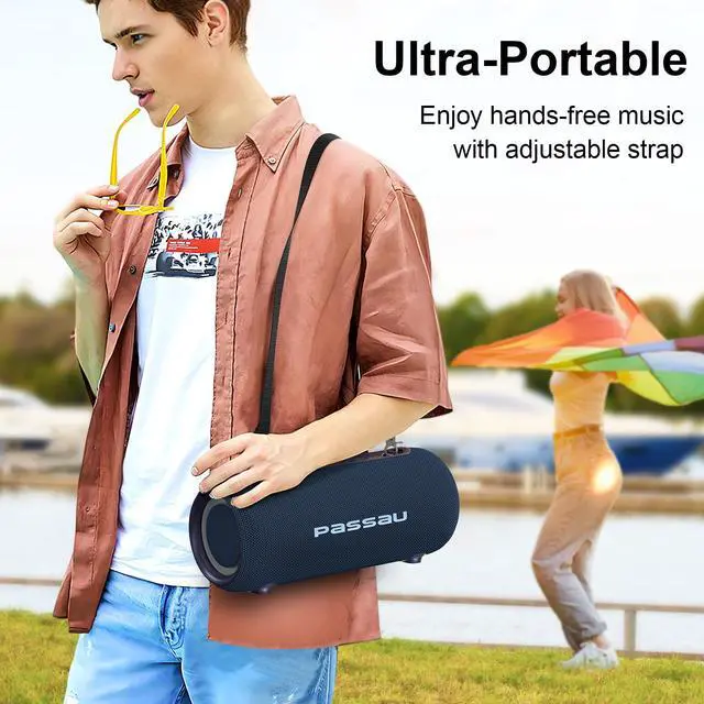 Alt view image 3 of 7 - Portable Bluetooth Speakers 40W Peak Loud Stereo Sound, Passive Radiators-Deep Bass, All Day Playtime, Adjustable Strap, BT5.3, IPX5 Wireless Speaker RGB Lights for Indoor Outdoor-Blue