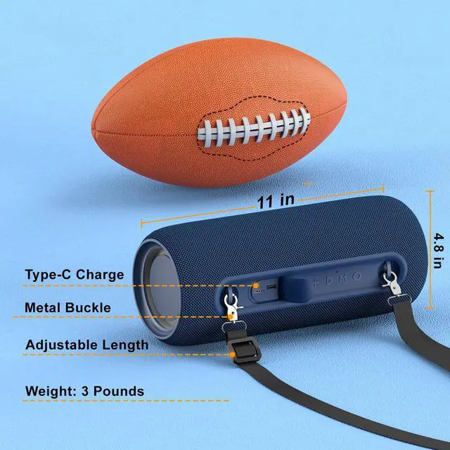 Alt view image 7 of 7 - Portable Bluetooth Speakers 40W Peak Loud Stereo Sound, Passive Radiators-Deep Bass, All Day Playtime, Adjustable Strap, BT5.3, IPX5 Wireless Speaker RGB Lights for Indoor Outdoor-Blue