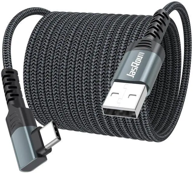 Main image of 25 Ft USB C Cable Right Angle 90 Degree, Only 3A/18W Charging Long USB A to Type C Cord 25Feet Braided for Galaxy S25 S24 S23 S22, iPhone 17 16 15, Pixel 10 9 8, Switch, Tablet, Car Chargers