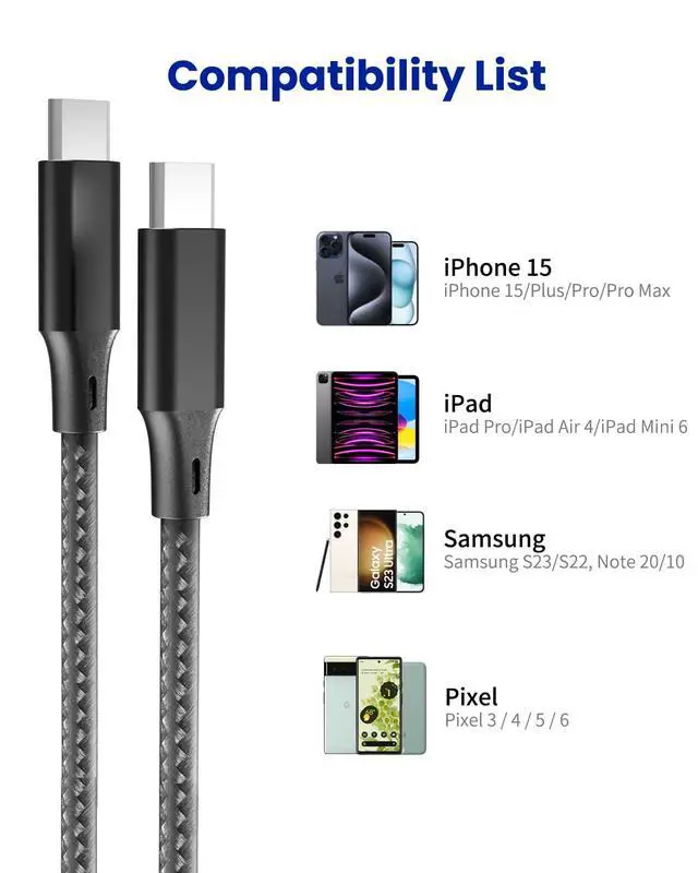 Alt view image 4 of 7 - 2-Pack Extra Long iPhone 16 17 Charger Cable 20Ft, 20Feet USB C to C Cable Fast Charging Nylon Braided iPhone 16 17 USB C Charger Cord for iPhone 16,17 Air,16/17 Pro,16/17 Pro Max/iPad Pro/Air/Min6