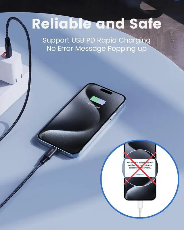 Alt view image 3 of 7 - 2-Pack Extra Long iPhone 16 17 Charger Cable 20Ft, 20Feet USB C to C Cable Fast Charging Nylon Braided iPhone 16 17 USB C Charger Cord for iPhone 16,17 Air,16/17 Pro,16/17 Pro Max/iPad Pro/Air/Min6