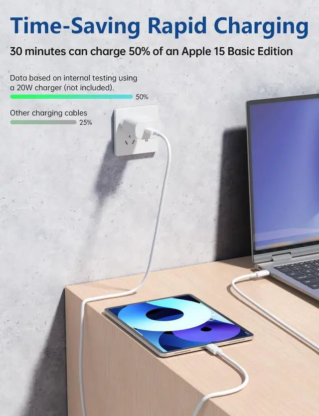 Alt view image 3 of 7 - 15FT USB C to USB C Cable, 60W USBC to USBC Cord, Extra Long Type C to Type C Fast Charging Cable for iPhone 17 16 15 Pro Plus Pro Max,Galaxy S26/S25/S24,iPad Pro/Air,MacBook Pro/Air and More
