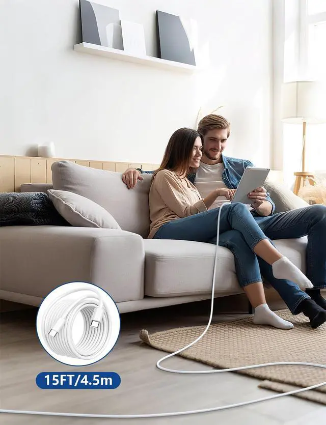 Alt view image 5 of 7 - 15FT USB C to USB C Cable, 60W USBC to USBC Cord, Extra Long Type C to Type C Fast Charging Cable for iPhone 17 16 15 Pro Plus Pro Max,Galaxy S26/S25/S24,iPad Pro/Air,MacBook Pro/Air and More