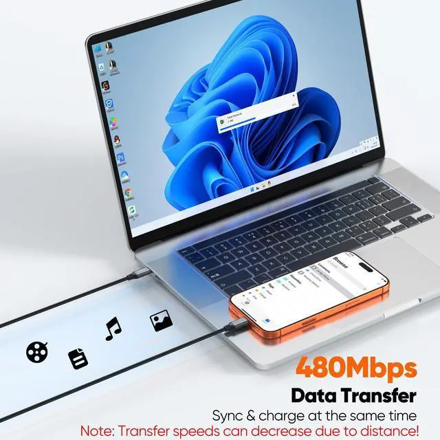 Alt view image 3 of 7 - 15 ft USB C Cable Fast Charging 100W 2Pack, Extra Long USBC to Type-C Charger Cord 15 foot with E-Marker Chip 480Mbps Data Transfer Braided for iPhone 17/16/15 Android Phone MacBook Pro Laptop Tablet