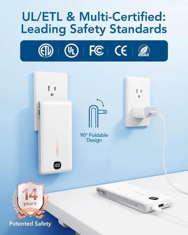 Alt view image 5 of 7 - Portable Charger with Built in Cables 10000mAh, Power Bank for iPhone with AC Wall Plug, Fast Charging USB C Slim Battery Pack with LED Display Compatible with iPhone 17/16/15, Samsung