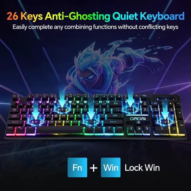 Alt view image 3 of 6 - Gaming Keyboard Mouse Mousepad and Headset with mic Combo All in One USB Wired RGB Backlit Rainbow Side Button Gamer Bundle Set Compatible with PC Windows Xbox one PS4 PS5(Black)