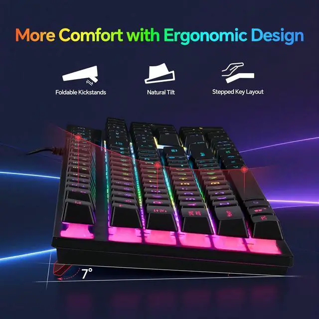 Alt view image 2 of 6 - Gaming Keyboard Mouse Mousepad and Headset with mic Combo All in One USB Wired RGB Backlit Rainbow Side Button Gamer Bundle Set Compatible with PC Windows Xbox one PS4 PS5(Black)