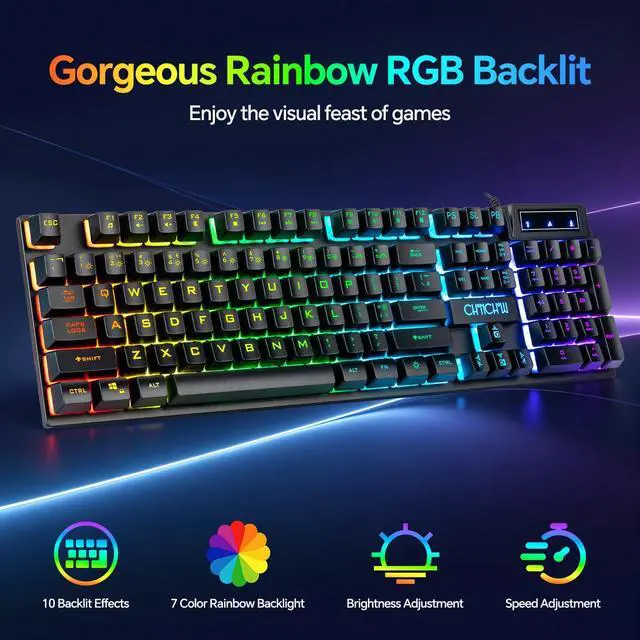 Main image of Gaming Keyboard Mouse Mousepad and Headset with mic Combo All in One USB Wired RGB Backlit Rainbow Side Button Gamer Bundle Set Compatible with PC Windows Xbox one PS4 PS5(Black)
