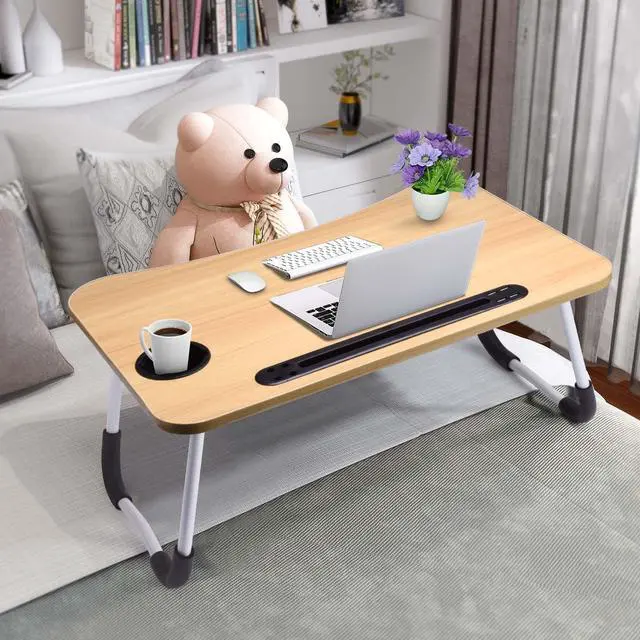 Main image of Lap Desk with Cup Holder, Foldable Laptop Table for Bed, Portable Bed Desk for Laptop and Writing, Computer Tray with Tablet Slot, Notebook Stand Reading Holder for Couch Sofa Floor,Walnut