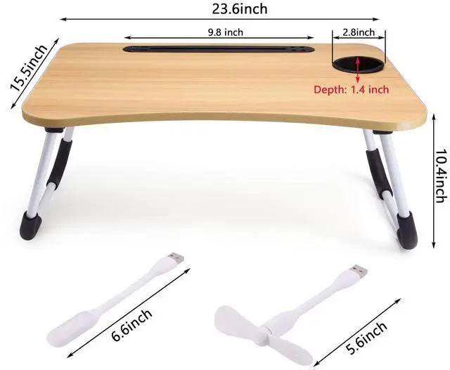 Alt view image 5 of 6 - Lap Desk with Cup Holder, Foldable Laptop Table for Bed, Portable Bed Desk for Laptop and Writing, Computer Tray with Tablet Slot, Notebook Stand Reading Holder for Couch Sofa Floor,Walnut