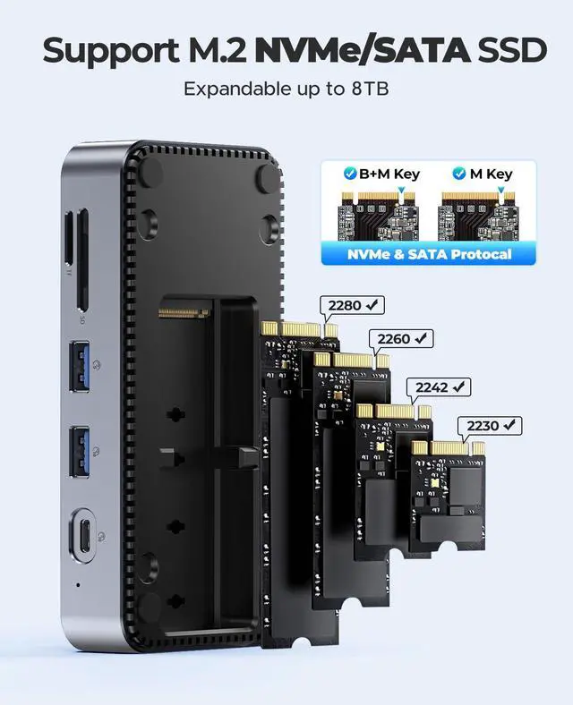 Alt view image 4 of 7 - USB C Hub with M.2 SSD Enclosure, New Upgrade 10-in-1 USB-C Docking Station with Built in fan, 10Gbps USB 3.2 Gen2 M.2 NVMe SSD Reader, Support 4K@60Hz HDMI, 100W PD, Ethernet, SD/TF - DPM2P9-V1