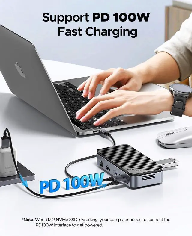 Alt view image 6 of 7 - USB C Hub with M.2 SSD Enclosure, New Upgrade 10-in-1 USB-C Docking Station with Built in fan, 10Gbps USB 3.2 Gen2 M.2 NVMe SSD Reader, Support 4K@60Hz HDMI, 100W PD, Ethernet, SD/TF - DPM2P9-V1