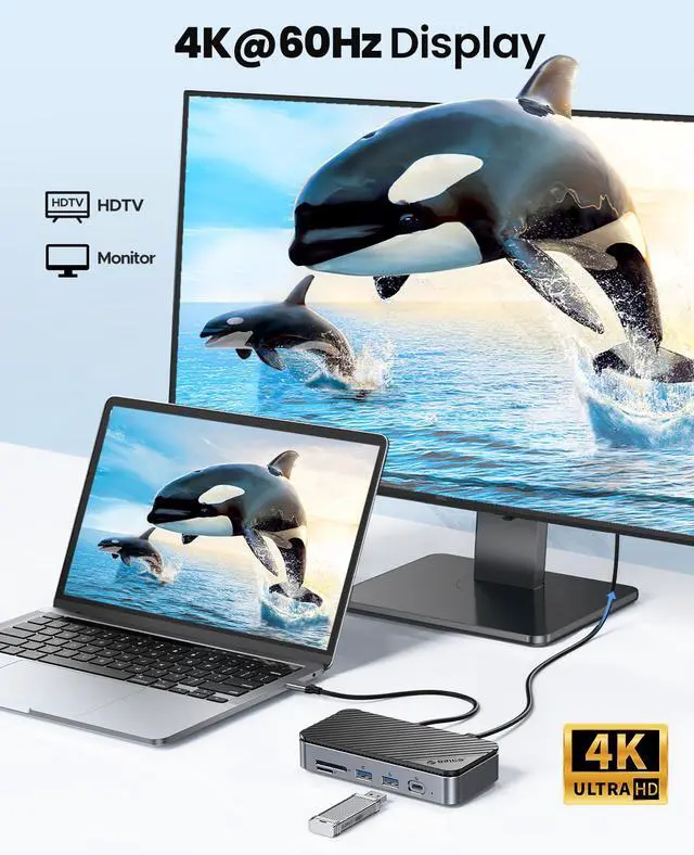 Alt view image 7 of 7 - USB C Hub with M.2 SSD Enclosure, New Upgrade 10-in-1 USB-C Docking Station with Built in fan, 10Gbps USB 3.2 Gen2 M.2 NVMe SSD Reader, Support 4K@60Hz HDMI, 100W PD, Ethernet, SD/TF - DPM2P9-V1