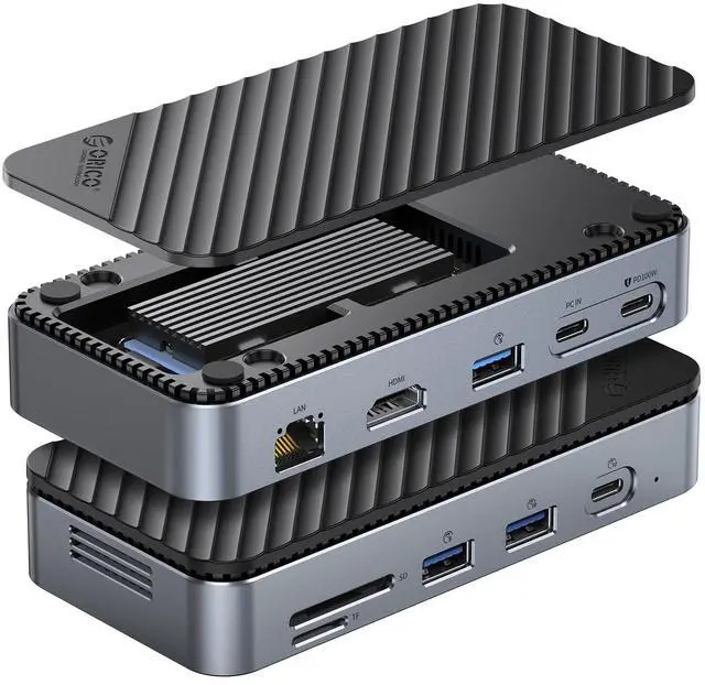 Main image of USB C Hub with M.2 SSD Enclosure, New Upgrade 10-in-1 USB-C Docking Station with Built in fan, 10Gbps USB 3.2 Gen2 M.2 NVMe SSD Reader, Support 4K@60Hz HDMI, 100W PD, Ethernet, SD/TF - DPM2P9-V1