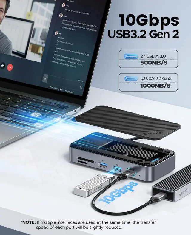 Alt view image 5 of 7 - USB C Hub with M.2 SSD Enclosure, New Upgrade 10-in-1 USB-C Docking Station with Built in fan, 10Gbps USB 3.2 Gen2 M.2 NVMe SSD Reader, Support 4K@60Hz HDMI, 100W PD, Ethernet, SD/TF - DPM2P9-V1