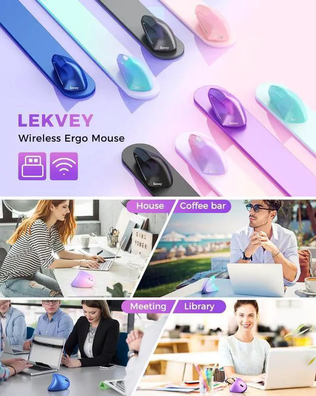 Alt view image 7 of 7 - Ergonomic Mouse, Rechargeable Vertical Wireless Mouse, Purple
