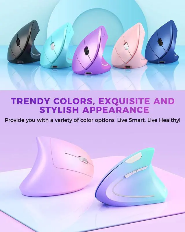 Alt view image 2 of 7 - Ergonomic Mouse, Rechargeable Vertical Wireless Mouse, Purple