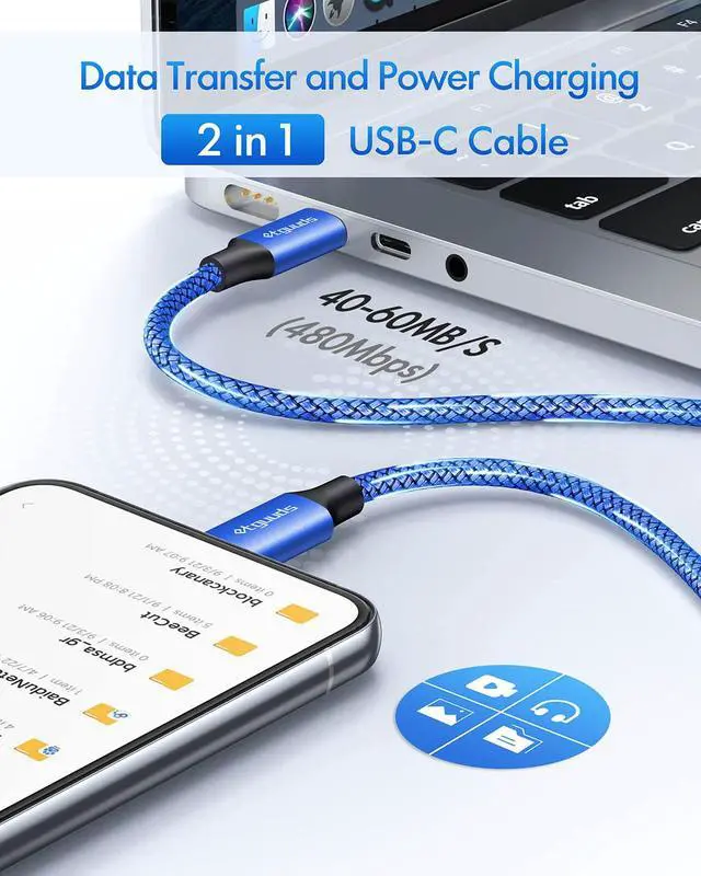 Alt view image 5 of 5 - Long USB C to USB C Cable 12ft, 2-Pack, 60W USBC to USBC, Type C to C Charger Cord Fast Charging for iPhone 17 16 15 Pro Max Plus Air 16e, for MacBook/iPad, Samsung Galaxy S25 S24, Pixel
