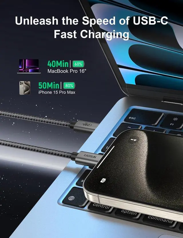 Alt view image 2 of 6 - USB C to USB C Cable 16 FT 240W, 5M USB C Charger Cable PD3.1 48V 5A, Braided Fast Charging Type C Cable for iPhone17 16 15, MacBook Air/Pro, iPad Pro, Samsung, Steam Deck, Switch, Laptop