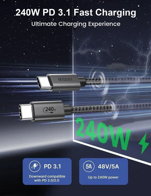 Main image of USB C to USB C Cable 16 FT 240W, 5M USB C Charger Cable PD3.1 48V 5A, Braided Fast Charging Type C Cable for iPhone17 16 15, MacBook Air/Pro, iPad Pro, Samsung, Steam Deck, Switch, Laptop
