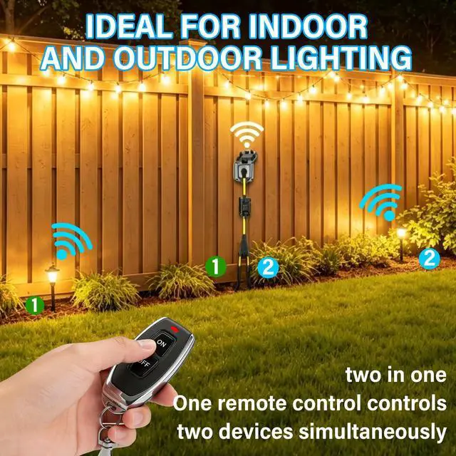 Alt view image 4 of 4 - Outdoor Wireless Remote Power Socket,AC 110V - 250V Waterproof Remote Power Switch,Equipped with A Dual Y Splitter,20A Ultra-High-Strength Intelligent Socket,Suitable for Lamps,Water Pumps(164Ft)