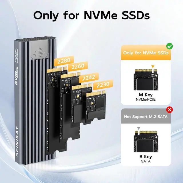 Alt view image 2 of 7 - M.2 NVME Enclosure, Tool-Free USB 3.2 Gen 2 (10 Gbps) to NVME Adapter with Heat Sink, 10Gbps Speed, Plug and Play, 16TB Expansion, with C-C to A Cable