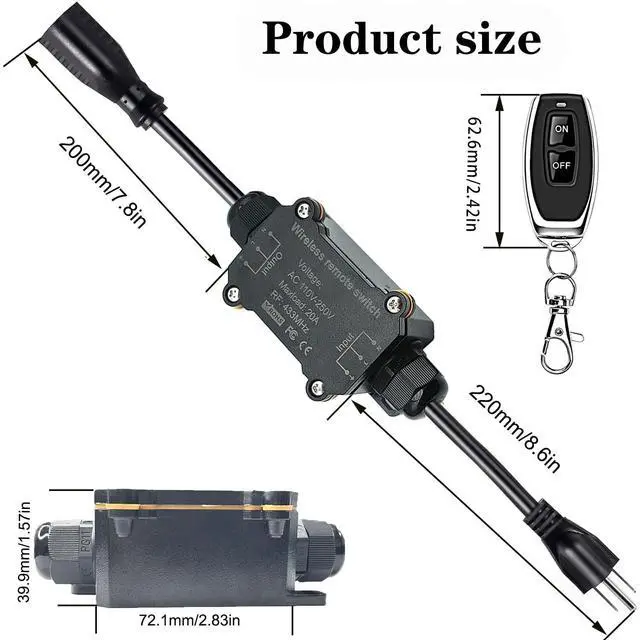 Alt view image 6 of 6 - AC110V Waterproof Remote Control Power Switch with 164ft Long Range,AC110V/120V/250V/20A Wireless Remote Switch with Outdoor Weatherproof Smart Outlet for asmonitor, Printer, Speakers ECS