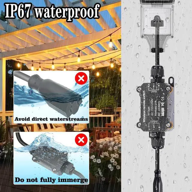 Alt view image 4 of 6 - AC110V Waterproof Remote Control Power Switch with 164ft Long Range,AC110V/120V/250V/20A Wireless Remote Switch with Outdoor Weatherproof Smart Outlet for asmonitor, Printer, Speakers ECS