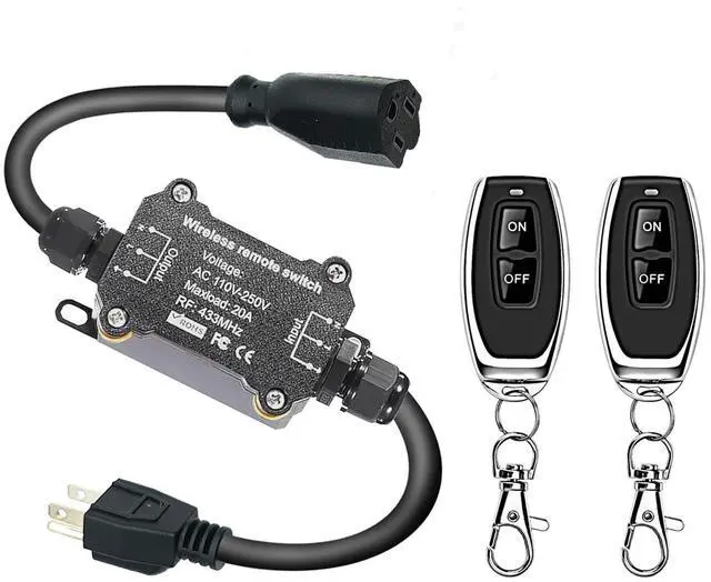 Main image of AC110V Waterproof Remote Control Power Switch with 164ft Long Range,AC110V/120V/250V/20A Wireless Remote Switch with Outdoor Weatherproof Smart Outlet for asmonitor, Printer, Speakers ECS