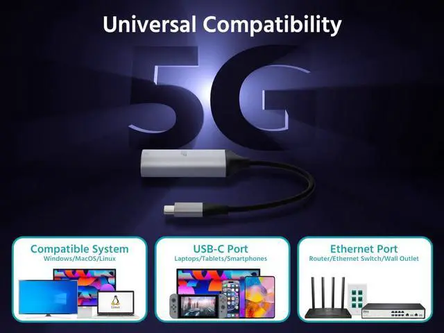 Alt view image 3 of 4 - USB-C to 5Gbps Ethernet Adapter
