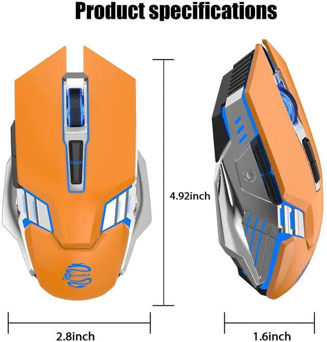 Alt view image 7 of 7 - Bluetooth Wireless Gaming Mouse, 2400 DPI, RGB Backlit, Rechargeable Cordless Computer Mouse for Laptop PC Mac Macbook Air/Pro iPad Chromebook Office Gamer - Orange