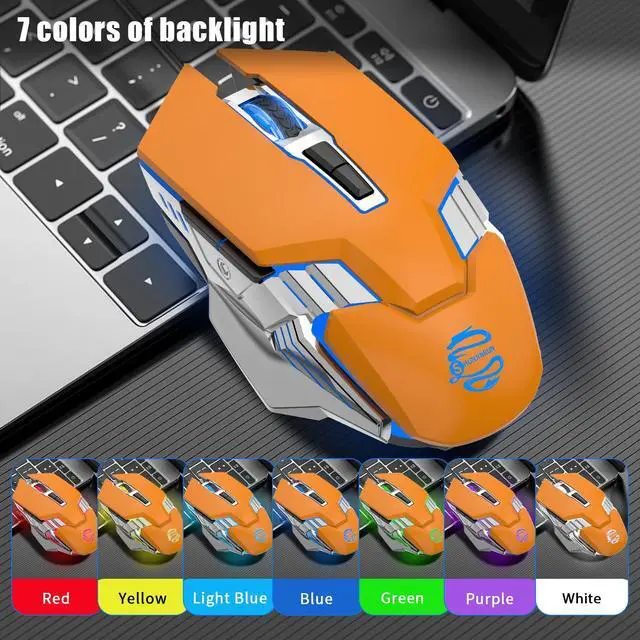 Alt view image 4 of 7 - Bluetooth Wireless Gaming Mouse, 2400 DPI, RGB Backlit, Rechargeable Cordless Computer Mouse for Laptop PC Mac Macbook Air/Pro iPad Chromebook Office Gamer - Orange