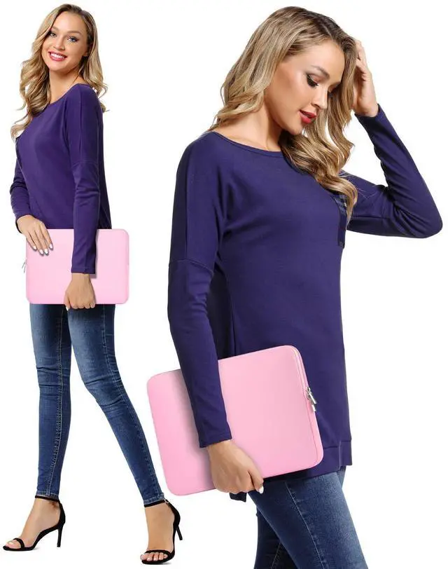 Alt view image 6 of 7 - Laptop Sleeve 15.6" for MacBook Pro 16 inch Mac Air 15 inch M4 M3 Compatible with Hp Lenovo Dell Acer Computer Laptop Bag Sleeve Carrying Case Cover Protective Skin 15.6-16 inch Accessories, Pink