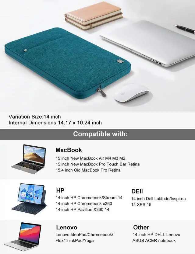 Alt view image 2 of 7 - Laptop Case Laptop Sleeve Cover Compatible with 15 inch MacBook Air M4/A3241 2025, M3/A3114,M2/A2941,15 inch MacBook Pro A1990 A1707,Compatible with Dell XPS 15 Plus with Pocket, Teal