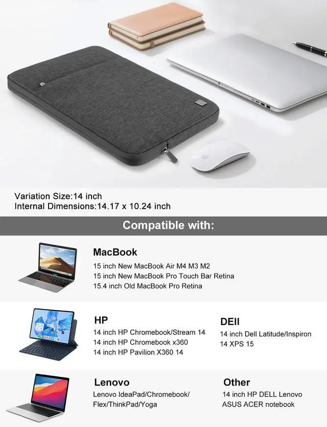 Alt view image 2 of 7 - Laptop Case Laptop Sleeve Cover Compatible with 15 inch MacBook Air M4/A3241 2025, M3/A3114,M2/A2941,15 inch MacBook Pro A1990 A1707,Compatible with Dell XPS 15 Plus with Pocket, Dark Grey