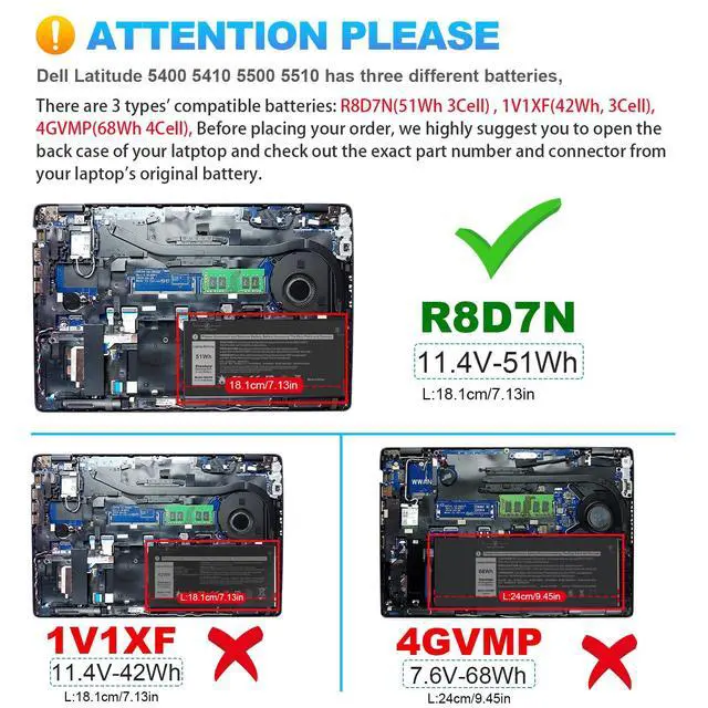 Alt view image 2 of 6 - R8D7N 1V1XF Laptop Battery Replacement for Dell Inspiron 3540 M3550 Latitude 5400 5500 5510 7590/7591/7791 2-in-1 P80F P80F001 P84F H82T6 0C5GV2 W8GMW 0W8GMW 0R8D7N