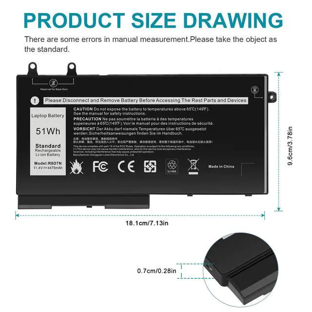 Alt view image 3 of 6 - R8D7N 1V1XF Laptop Battery Replacement for Dell Inspiron 3540 M3550 Latitude 5400 5500 5510 7590/7591/7791 2-in-1 P80F P80F001 P84F H82T6 0C5GV2 W8GMW 0W8GMW 0R8D7N