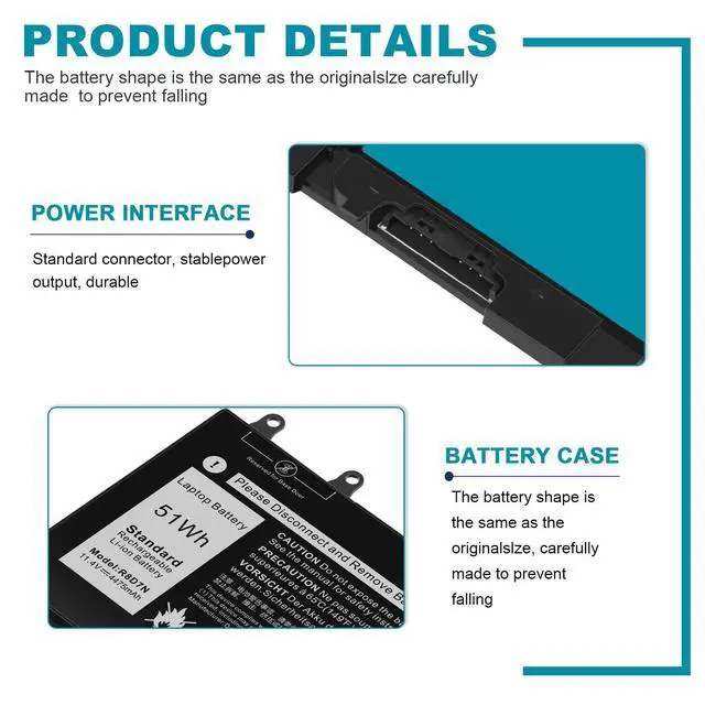 Alt view image 4 of 6 - R8D7N 1V1XF Laptop Battery Replacement for Dell Inspiron 3540 M3550 Latitude 5400 5500 5510 7590/7591/7791 2-in-1 P80F P80F001 P84F H82T6 0C5GV2 W8GMW 0W8GMW 0R8D7N
