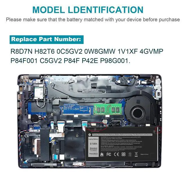 Alt view image 6 of 6 - R8D7N 1V1XF Laptop Battery Replacement for Dell Inspiron 3540 M3550 Latitude 5400 5500 5510 7590/7591/7791 2-in-1 P80F P80F001 P84F H82T6 0C5GV2 W8GMW 0W8GMW 0R8D7N