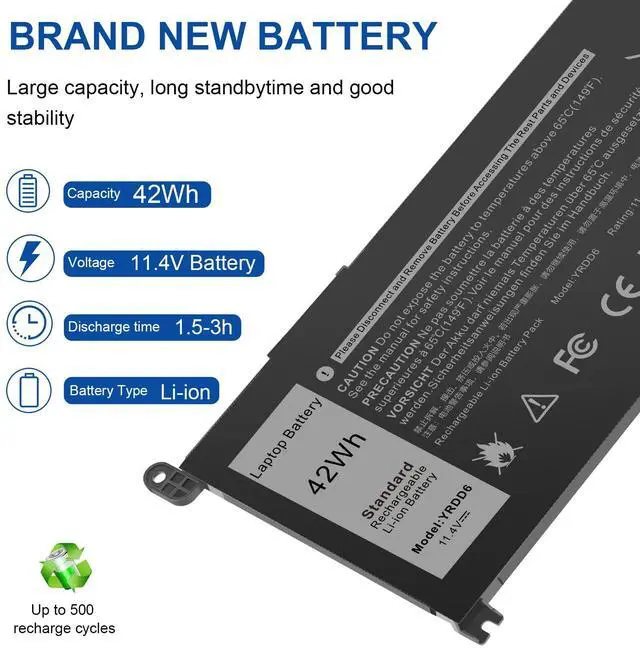Alt view image 6 of 7 - YRDD6 Battery for Dell inspiron 15 3000 Series 3583 3593 3582 3584 3501,inspiron 15 5000 Series 5582 5584 5593 5594 5598 5585 14 3493 5481 5482 5485 5491 5493 7586 Vostro 5481 1VX1H P93G P75F 42Wh