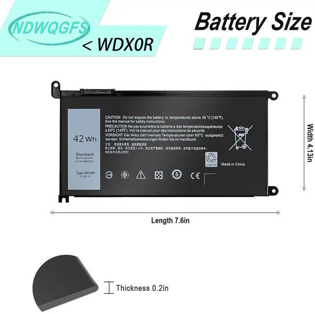 Alt view image 3 of 7 - WDX0R 42Wh Laptop Battery for Dell Inspiron 13 5368 5378 15 5567 7560 17 5767 Series Vostro 14 5468 Latitude 3189 Replaces T2JX4 FC92N 3CRH3 | 11.4V Li-ion